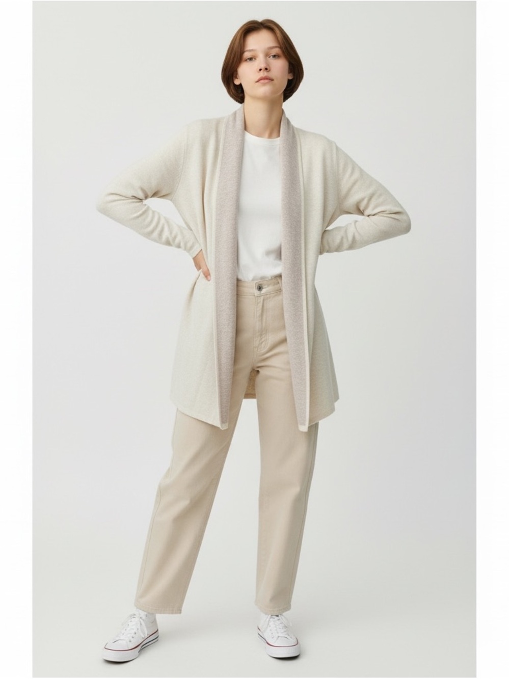 Ann Taylor Cream Open-Front Shawl Collar Cardigan